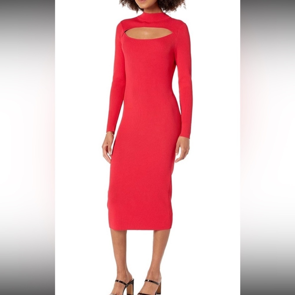 The Drop Women's Chantal Midi Bodycon Fitted Cutout Rib Dress NWT size M